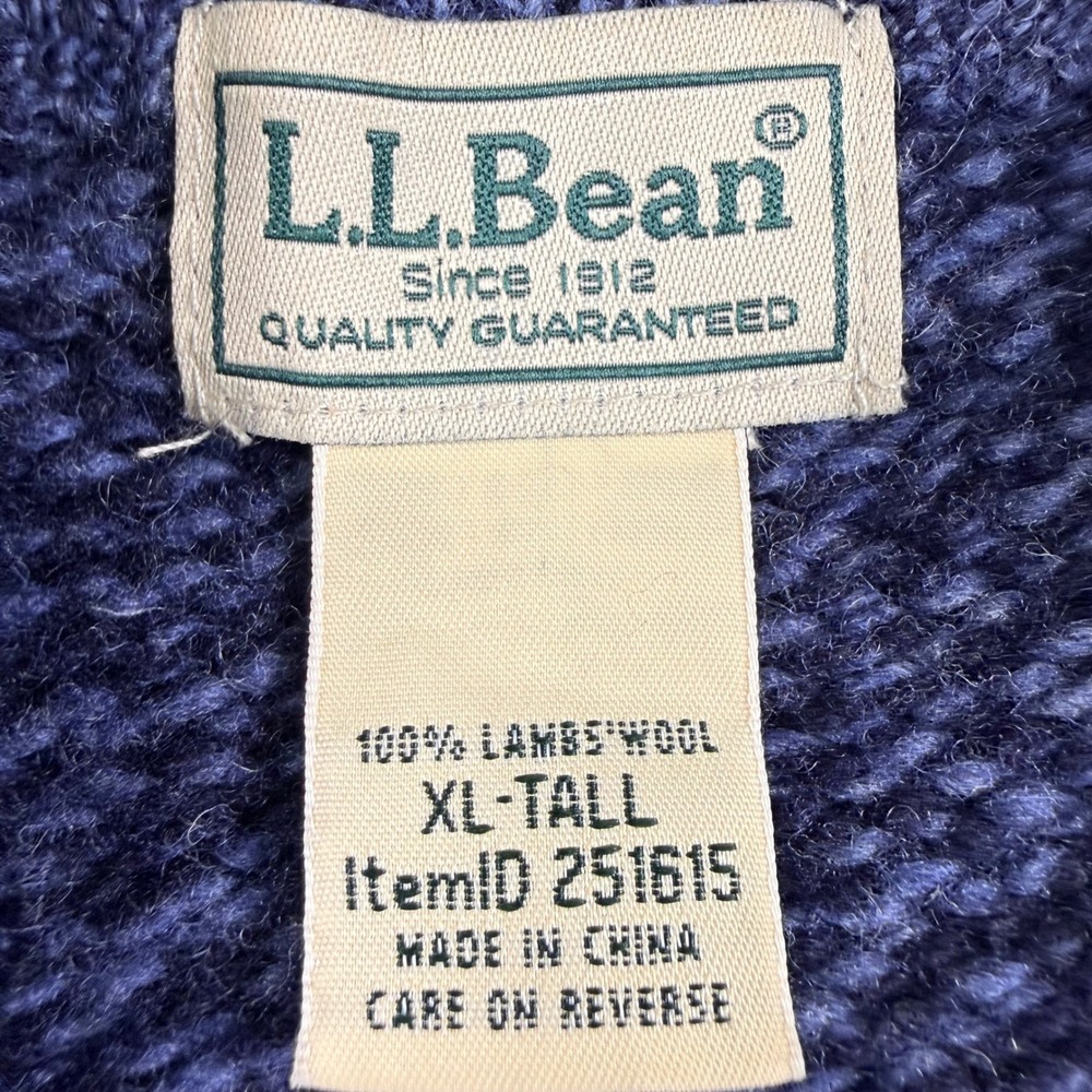 LL Bean Mens XL Tall Lambswool Mock Neck Button Sweater Blue Marl 251615 - Picture 2 of 8